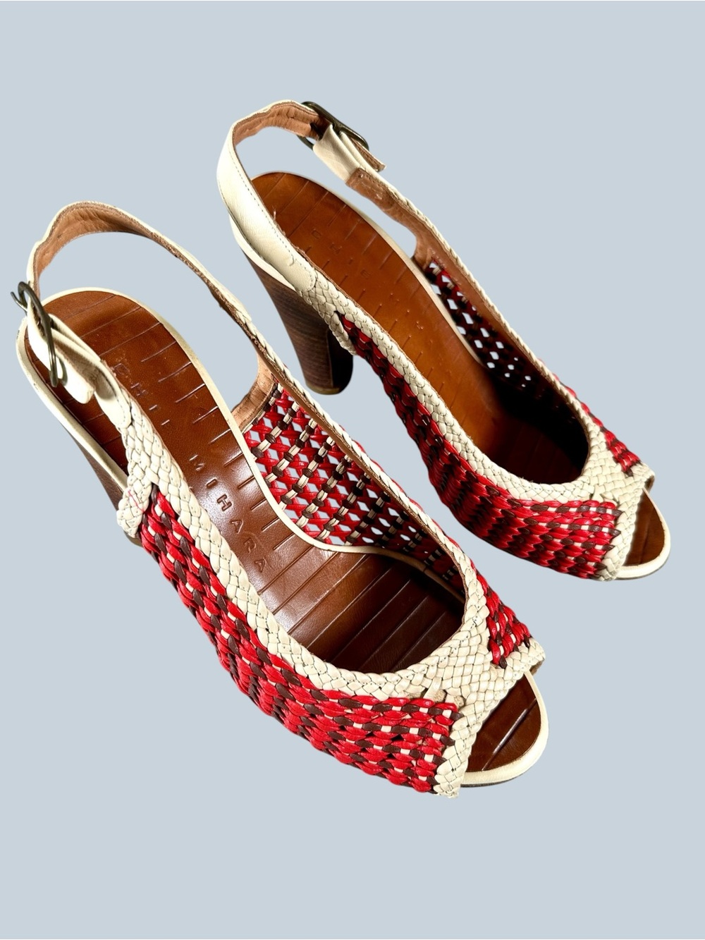 Chie Mihara Red Rock Woven Slingback Heels